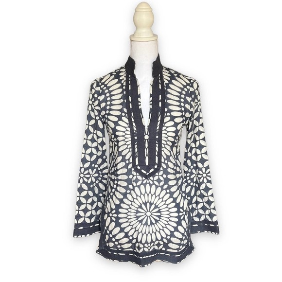 Tory Burch Tops - Tory Burch Navy/White Kaleidoscope Print Tunic Top- Size 0